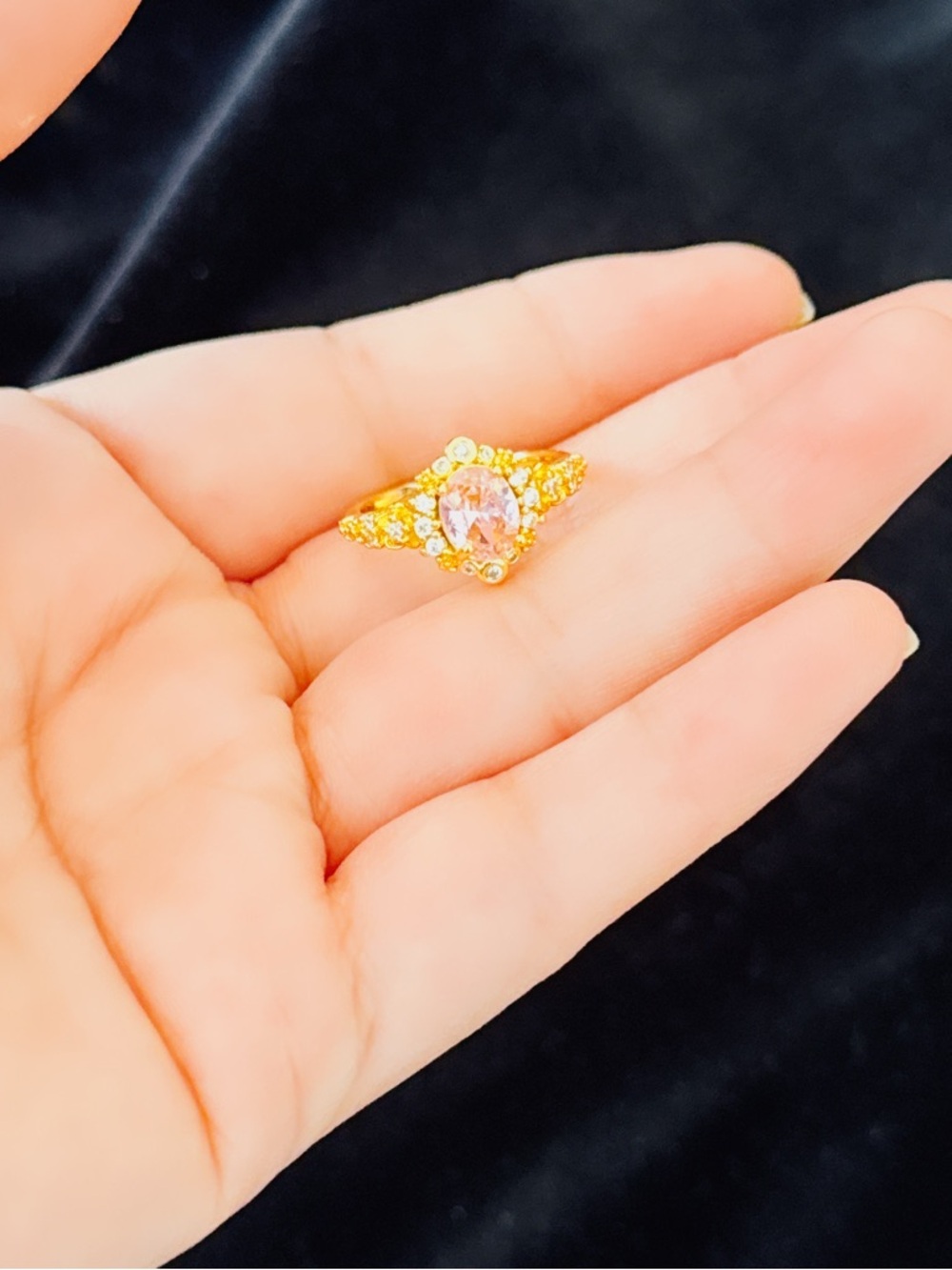 Gold-Tone Pink Crystal Halo Ring - Women's Fashion Jewelry